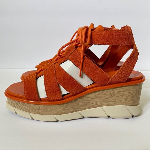 Sorel Joanie III Lace Up Wedge Sandals Orange Suede 70s Style Women’s 11 - Picture 5 of 16